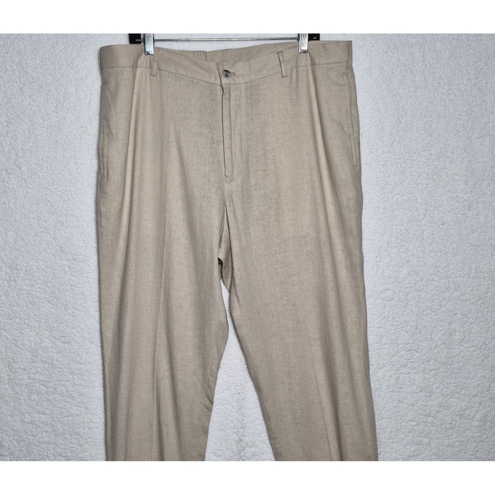Alan Flusser Men's Linen Blend Pants Sz 38x32 Tan Straight Leg Casual Summer